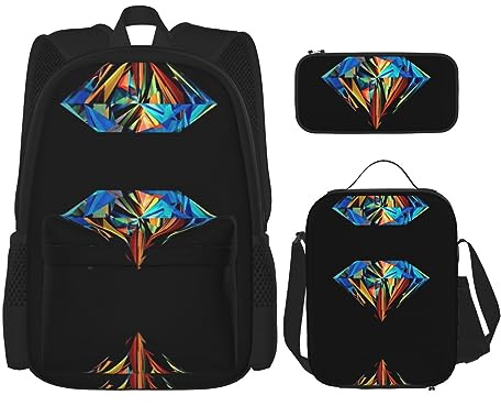 KoNsev Drucken Büchertaschen Set für Mittelschule Grundschule 3pcs Schultasche mit Mittagessen Tasche Federmappe, Galaxy Diamant, Galaxy Diamant, Einheitsgröße