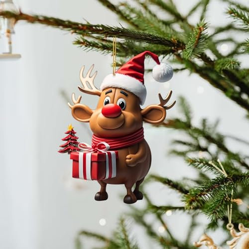 Weihnachtsbaum Rentier Anhänger Acryl 2D Hirsche Weihnachtsanhänger Dekor Christbaumschmuck Niedlicher Weihnachtshirsch Ornament Weihnachtsrentier Baumschmuck Weihnachtsschmuck (E, OneSize)
