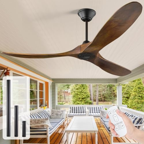 70 Inch Large Wood Ceiling Fan with Remote, Outdoor Ceiling Fans for Patios Waterproof, Quiet Reversible DC Motor, Large Airflow Ceiling Fans for Bedroom Porch Indoor Outdoor Use, 8H Timer