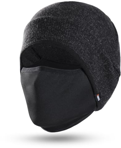 WTACTFUL Winter Sturmhaube 2-in-1 Mütze Beanie mit Gesichtshaube Balaclava Skimaske für Radfahren, Skifahren, Motorrad Winddicht Warm Sturmmaske Herren/Damen Schwarz