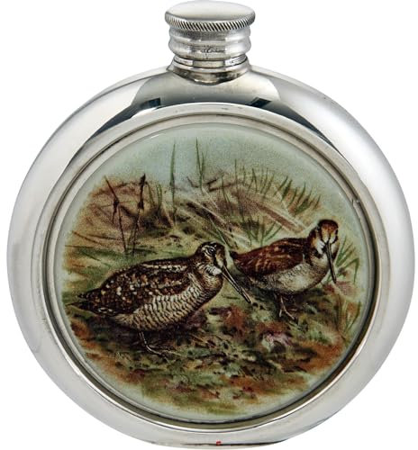 I LUV LTD 6 oz Étain Flasque Ronde Game Bird Woodcock avec Image de Couleur Unique dans L'insertion d'image d'évidement Avant Finition Polie Brillante Couvercle à Pas de Vis