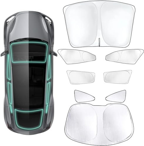 Car Windshield Sun Shade for Tesla Model Y, Set of 8,Comes with Car Sun Shade Windshield Fit for Front Windshield-Side Windows-Rear Windshield, Car Windshield Sunshade Fit for Tesla Model Y