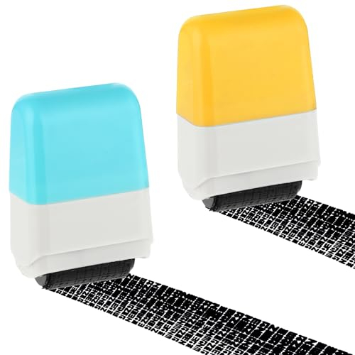 Prasacco 2 Stück Datenschutz Rollstempel, Identitätsschutz Rollstempel Textschwärzer Sicherheit Stempel für Privatsphären Vertraulichkeit, Identitätsschutz, Ausblenden Persönlicher Daten (Gelb, Blau)