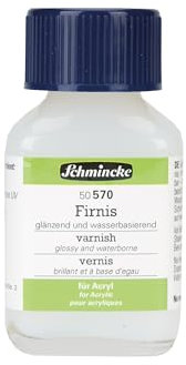 Schmincke - Firnis, glänzend für Acryl, 60 ml, 50 570 025, glänzend, farblos, alterungsbeständig, glasklar auftrocknend, flüssig für Pinselauftrag. Auf Wasserbasis.