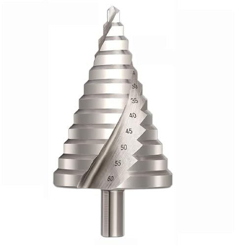 Broca escalonada HSS de 6-60 mm Broca escalonada con ranura en espiral HSS grande Broca cónica Cortador de agujeros 12 pasos (Color : Spiral Groove 6-60mm)
