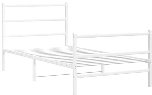 vidaXL Bettgestell, Bettrahmen mit Lattenrost, Bett Gästebett mit Kopfteil Fußteil, Metallbett Einzelbett Schlafzimmerbett, Weiß 100x200cm Metall