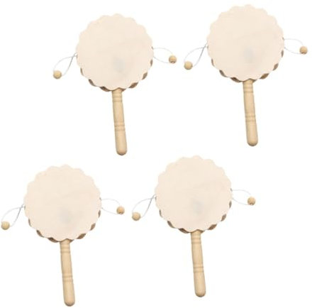 TOYANDONA DIY Liefert 4 Stück hölzerne Leere Holztrommel unbemalt -Trommel Kinderspielzeug Spielzeuge DIY bemalte Rasseltrommel Musikinstrument Handbuch Dekorationen Material DIY-Handwerk