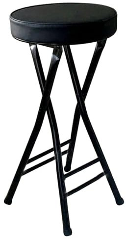 Sedia sgabello pieghevole senza schienale 63 cm, sgabello da bar rotondo imbottito e pieghevole, sgabelli alti portatile per sala giochi, dormitorio, capacità 100 kg (Color : Zwart, Size : 63cm/25in