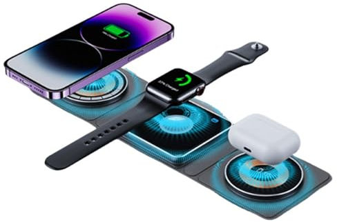 3 in 1 Wireless Charging Station 15w for Samsung Galaxy Z Fold 4/Flip 4/S23/S23 Ultra S22/i-Phone 14 Pro Max Mini, Wireless Samsung Charger for Galaxy Watch 5/5 Pro/4 Classic