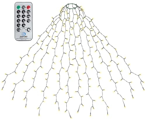 SALCAR 2m Christbaumbeleuchtung mit Ring und 12 Girlanden, 420er LED Überwurf Lichterkette mit Fernbedienung, Wasserdicht Lichterkette Weihnachtsbaum für 150cm bis 240cm Tannenbaum, Warmweiß