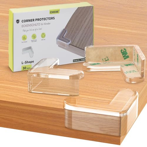 ECHOCUBE 30 Stücks Eckenschutz Baby, Transparent kindersicherung Tischkantenschützer mit starken 3M-Klebebändern, kindersicherer Eckschutz zum Schutz vor scharfen Ecken bei Möbeln - L-Form