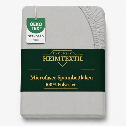 EXKLUSIV HEIMTEXTIL Microfaser Spannbettlaken - Spannbetttuch 180-200x200 cm – Atmungsaktiv, Knitterfrei & Pflegeleicht – Oeko-TEX Bettlaken mit Rundumgummi - Silber