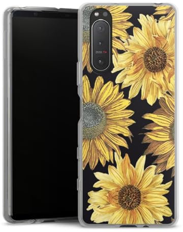 Custodia di silicone compatibile con Sony Xperia 5 II 5G Custodia trasparente Cover per smartphone trasparente Retro Girasole Dipingere