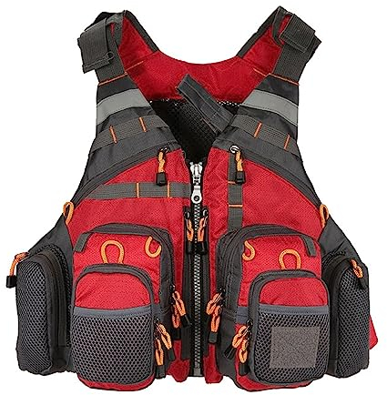 Rettungswesten Angelweste mit Verstellbarem Riemen für Damen und Herren, für Fliegenfischen und Outdoor Aktivitäten, Schwimmwesten, Tauchen, Wassersport im Freien(Red)