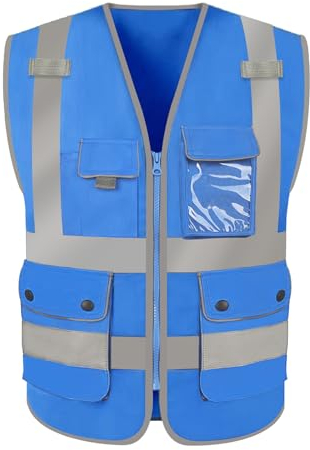 HYCOPROT Sicherheitswesten Warnweste Hohe Sichtbarkeit Sicherheit Reflektierendes Weste Executive Manager Workwear Jacke Zip Band Brace Handytasche Ausweishalter (XXL, Blau)