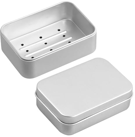 Dokeno 2 Piezas Jabonera de Aluminio, Caja de Jabón de Viaje Impermeable Portátil, Jaboneras de Viaje con Tapa y Rejilla de Goteo Extraíble, Jaboneras para Pastillas de Jabon Metal para Casa, Camping