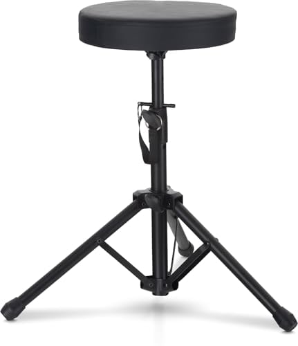 McGrey KD-10 Hocker - Klappbarer leichter Schlagzeughocker - Höhenverstellbarer Drumhocker mit kompakten Transportmaß - Runde, gepolsterte Sitzfläche - Stabile Stahlrohr-Konstruktion - Schwarz