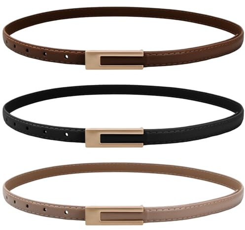 Dokeno 3er-Pack Schmaler Taillengürtel für Damen Ledergürtel Verstellbarer mit Metallschnalle Dünner Gürtel Skinny Retro Taillengürtel Klassisch Dekorativen Ledergürtel Damen für Hosen Kleider Jeans