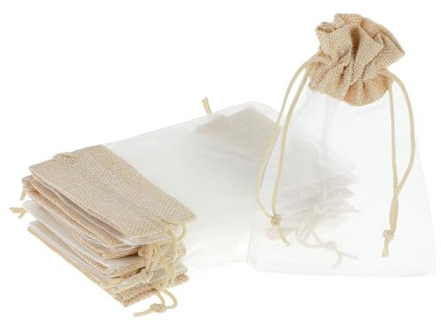 10 Stück Organzasäckchen 10 x 15cm jutesäckchen klein Säckchen zum Befüllen, Spleißen Jutesäckchen Organza Säckchen Klein, Schmuckbeutel Beutel für Valentinstag Hochzeit Geburtstag Süßigkeiten