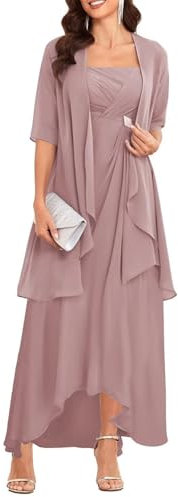 YIANN Robe de soirée formelle en mousseline de soie pour femme avec veste, vieux rose, 60 Grande taille