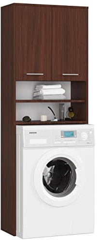 AKORD Hängender Waschmaschinenschrank überbauschrank | Waschmaschienenüberschrank | B64 x H180 x T30 cm, Gewicht 30 kg, Umbauschrank mit 2 Türen, 2 offene Ablagefächer Wenge