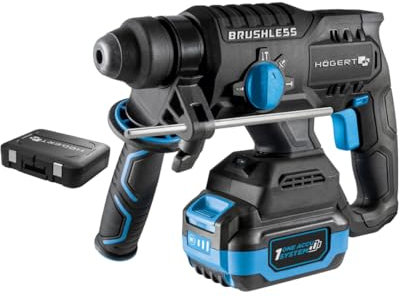 HÖGERT TECHNIK Bürstenloser Akku-Bohrhammer Set 18V, 2,0 J Schlagenergie, Meißelfunktion, 4,0 Ah Akku, 4A Ladegerät, Metallgetriebe, LED, Für Beton & Metall