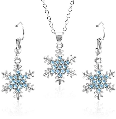 Sunshine smile Weihnachten Schmuck Set Damen,Schneeflocke Halskette & Ohrringe Set,Weihnachts Schmuckset,Schneeflocke Halskette Tropfen Ohrringe,Schneeflocke Schmuckset
