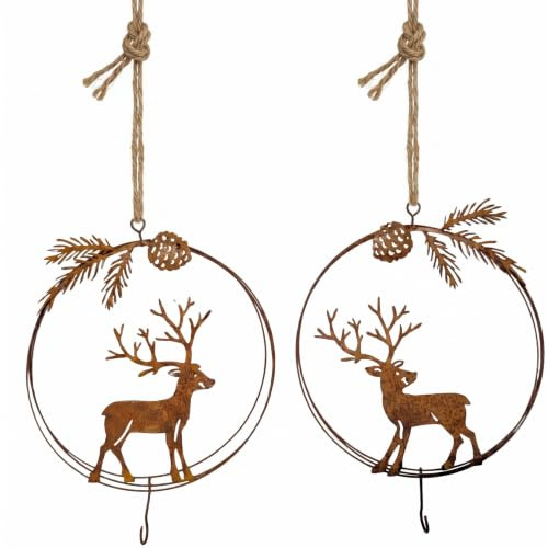 Meisenknödelhalter 2er Set - Futterstation für Wildvögel - Rostoptik Deko - Winterdeko Garten - Robuster Edelrost Metallkreis