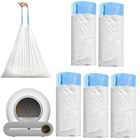 5 Rollen Katzenklo Tüten, Katzenklo Beutel, Katzenklo Müllbeutel, Müllsäcke für Abfallbehälter, Katzenklobezüge Mit Tragegriff, Beutel für Die Katzentoilette, Katzenklobezüge (Weiß)