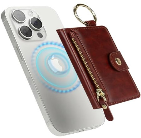 Havaya für Magsafe Wallet mit Kartenhalter für iPhone 16/15/14/13/12 Serie mit Ständer Schlüsselring mit Reißverschluss Magnetische Wallet - Dunkelbraun