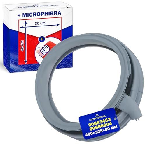 Junta de Goma para la Escotilla de Puerta Lavadora 400 x 325 x 80 mm con Código Original 00683453 683453 00686004 686004 para Bosch para Siemens para Balay - Completo con Bayeta Microfibra - MONTERAL
