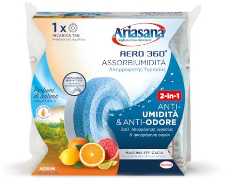 Ariasana Aero 360° Ricarica TAB Agrumi per Dispositivo Aero 360° kit, Assorbi Umidità in Tab Profumata Energizzante, Elimina i Cattivi Odori, Aromaterapia, 1 TAB da 450g