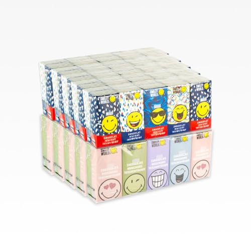 Smiley World, scatola di fazzoletti di carta, 24 confezioni da 10 fazzoletti, motivi divertenti