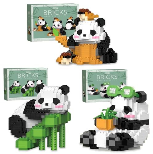 Elfinfi 3 Stück Panda Geschenk, 1270 Stücke Baustein Panda, Niedlich Mini Bausteine, Panda Geschenk für Erwachsene, Kinder ab 8
