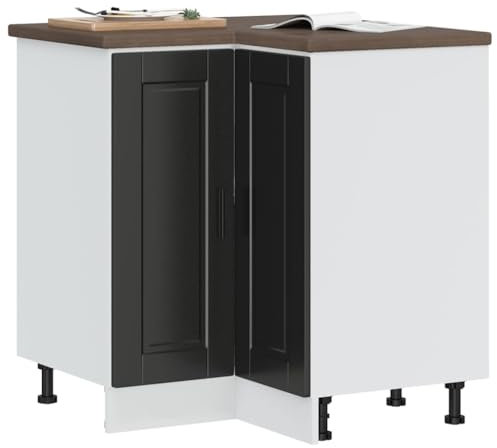 IKAYAA Mueble Esquinero Cocina, Armario de Esquina, Mueble Bajo de Cocina sin encimera 75.5 x 75.5 x 81.5 cm Negro
