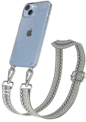 EAZY CASE Handykette - Verstellbares Taschenband kompatibel mit iPhone 14, Schulterriemen, Handykordel mit Silikon Hülle, Umhängetasche, Beige Blau Silber