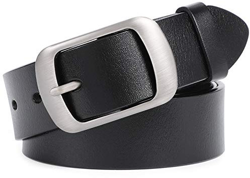 JasGood Damen Ledergürtel für Jeans Hosen Mode Kleid Gürtel für Damen mit Dornschließe,Black,140cm(Für Taillengröße 116cm-125cm)