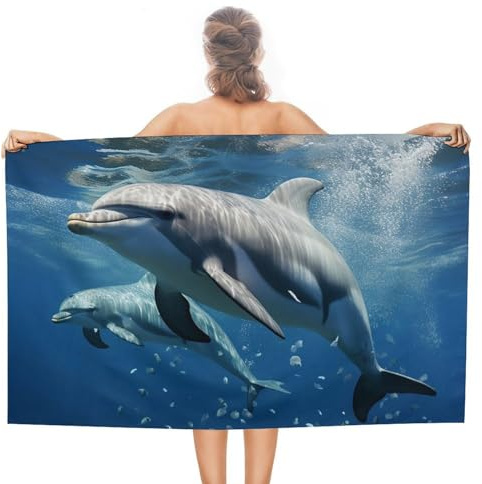 FZQVSGW Strandtuch mit niedlichen Delfinen, weich, saugfähig, sandfrei, leichte Pool-Handtücher, Erwachsenen-Schwimmhandtuch für Strand, Fitnessstudio, Sport, Einheitsgröße