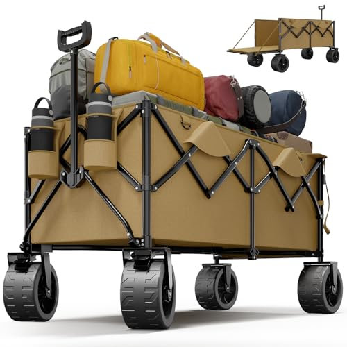 Devoko 332L Bollerwagen Faltbar Sackkarre Maximal Klappbar 200KG Belastbar Faltbarer Bollerwagen mit Bremse, Handwagen mit Verstellbarem Griff,Transportwagen Klappbar für Strand Camping Einkauf,Yellow