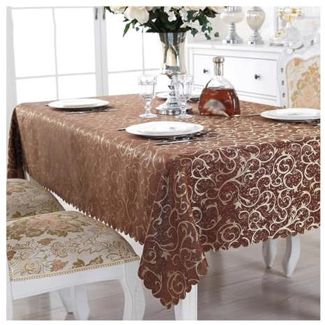 BHOMTY Rechteckige Jacquard-Tischdecke Schützt und dekoriert den Tisch Geeignet für Haus, Hotel Restaurant, Hochzeit Bankett, Büro Treffen Dunkelbraun 160 * 240 cm