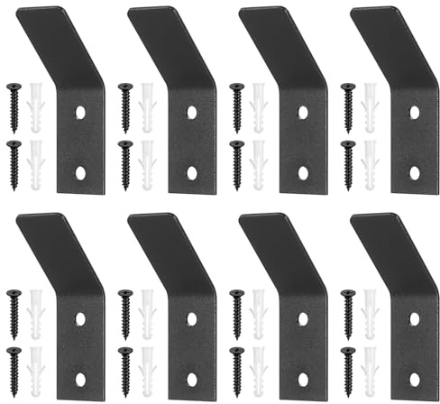 8 Pz Ganci Appendiabiti da Parete a Vite Neri, Ganci da Parete in Metallo a Forma di V, Gancio Appendino da Muro Singolo, Appendiabiti da Muro per Porte Vestiti Chiavi Borse Cucina Bagno Ufficio