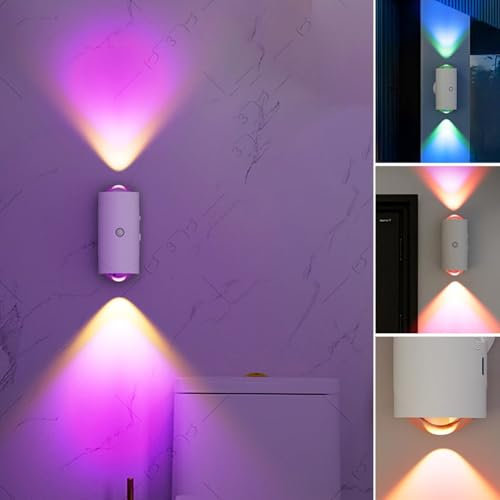 LUCKKY Smart Motion Sensor Wall Lamp with Colorful Gradient, Akku Wandleuchte Innen mit Bewegungsmelder, LED Wandlampe Up Down, RGB-Atmosphäre Lampe Nachtlicht für Schlafzimmer, Flur, Patio