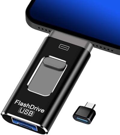 LUIRSAY Clé USB 3.0 pour iPhone 128 Go [Certifié MFi] Clé USB 4 en 1 (Lightnning, USB-C, USB3.0, Micro USB) Compatible avec iPhone/iPad/Android/PC Noir