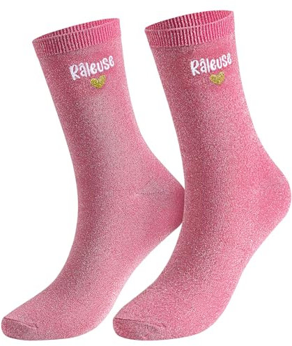 BOFUNX Chaussettes Paillettes Femme Râleuse Chaussettes Socquettes Rose Respirant Anniversaire Fête Noël Cadeau pour Maitresse Mère Mom