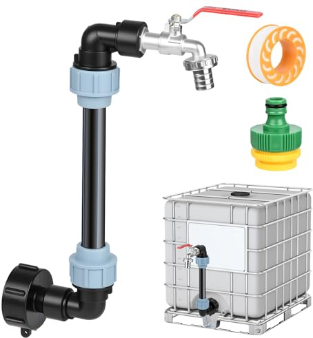 IBC Tank Schwanenhals, Gtuzkheu IBC Tank Zubehör mit Schwanenhals Messing Wasserhahn, IBC Auslaufhahn 3/4 Auslaufhahn für 1000L Für Regenwassertank Wasserfaß Regenfass IBC-Container