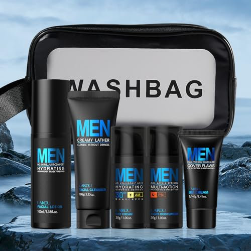 LAIKOU Gesichtspflege Set für Männer, 5 teilig Herren Hautpflege Set, Mit Gesichtsreiniger, Gesichtswasser, Tag & Nachtcreme, BB Cream – Für Alle Hauttypen Feuchtigkeitsspendend Glanzregulierend