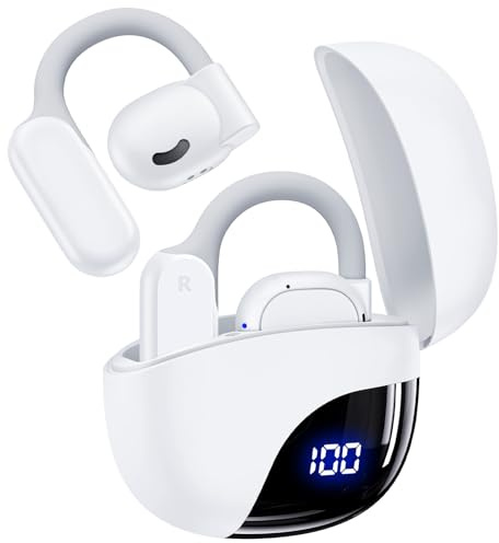 TAGRY Open Ear Earbuds Wireless Bluetooth Headphones 80Hrs Playtime Ear Buds with Earhooks IPX7 Waterproof Touch Control Earphones Sport Headsets for Workout Running White