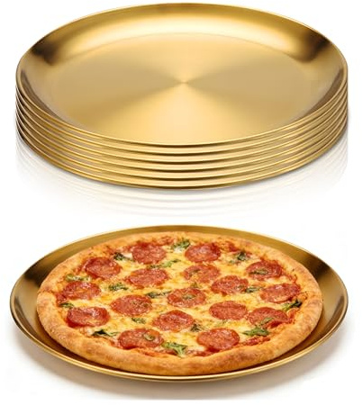 WYIPOLZI 26cm Gold Stainless Steel Dinner Plates, 6-Piece Set - Commercial Grade Brushed Finish, Matte Textured for Restaurant & Catering, Heavy Duty, Scratch-Resistant, Stackable