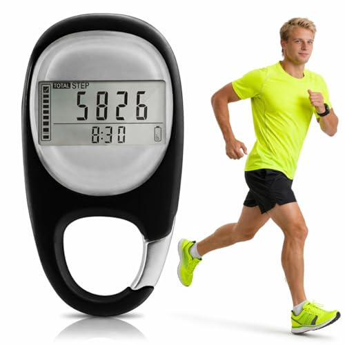 Schrittzähler, 3D-Schrittzähler mit Clip, Mini-Schrittzähler Ohne App und Handy, Fußgelenk Pedometer, Großbild Einfacher schrittzählers Kinder Gehen Laufen Sport, für Senioren, Mannfrau(Schwarz)