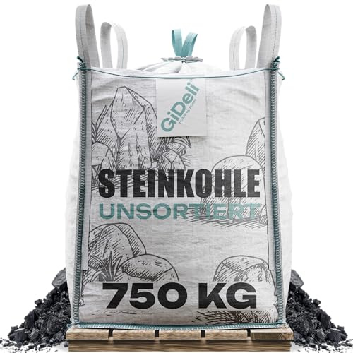GiDeli Steinkohle 750 kg - Heizkohle für Ofen und Kessel, 5-50 mm | Saisonvorrat auf einer Palette, gleichmäßige Glut für Füllöfen, Heizkessel und Werkstattöfen, ohne Nachbestellen